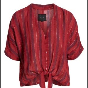 EUC Rails Thea Front-Tie Red Striped Crop Top